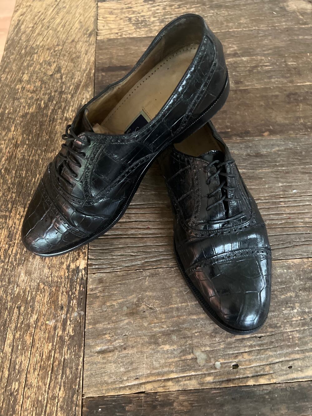 Bragano Cole Haan Black Crocodile Leather Oxford Shoes Size 8.5 M JL